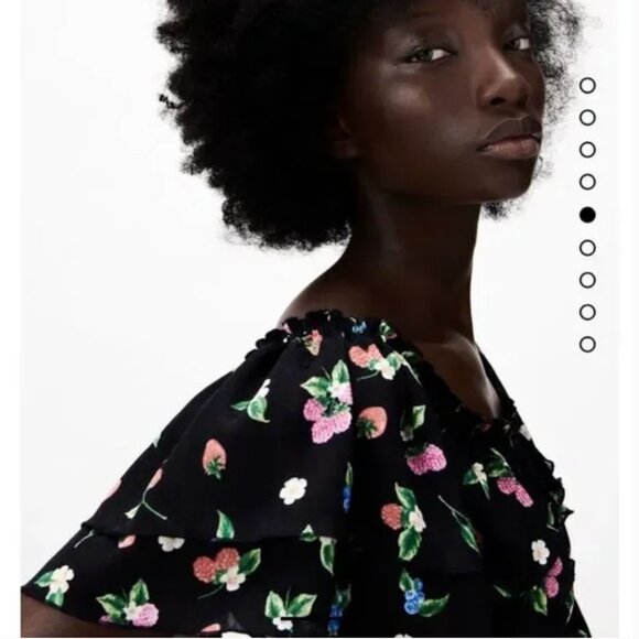 Zara | Black Floral & Berry Print Ruffle Crop Top | Size Small - Picture 3 of 15